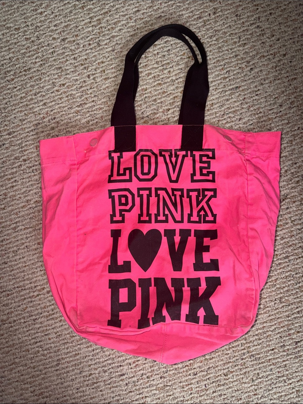PINK Victoria's Secret Neon Pink Canvas  magnetic close Tote with Black Logo